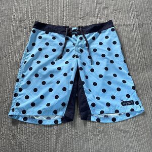 RVCA VA Board Shorts Men’s 36 Light Blue Black Polka Dot Swim Surf Trunks